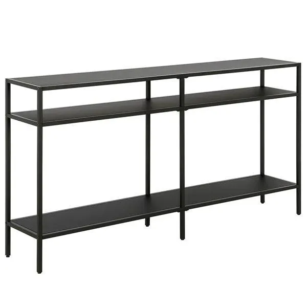 Table console moderne à 3 tablettes Sivil de Hailey Home 55 po l. en métal bronze noirci avec tablettes en métal