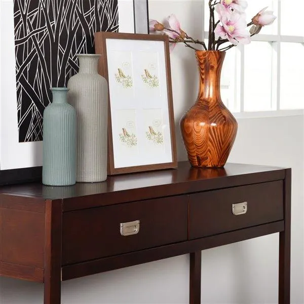 Table console moderne en bois de 44,3 po avec 2 tiroirs et étagère, brun