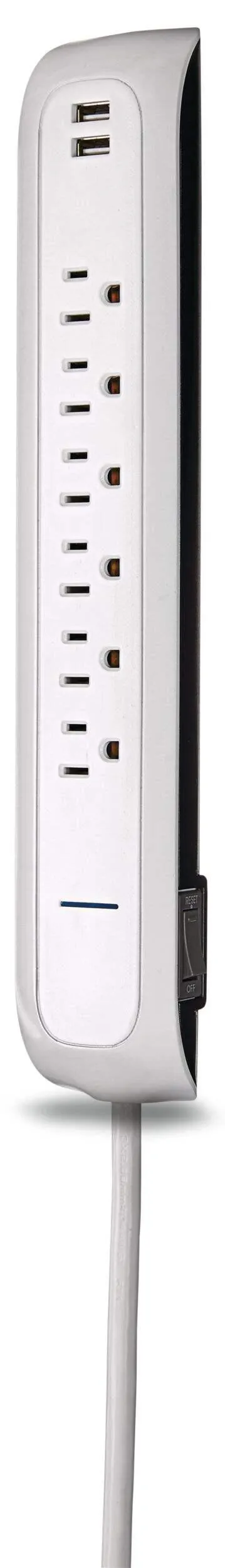 Barre d’alimentation NOMA à 6 prises et 2 ports USB avec limiteur de surtension, cordon de 4 pi, 900 joules, blanc