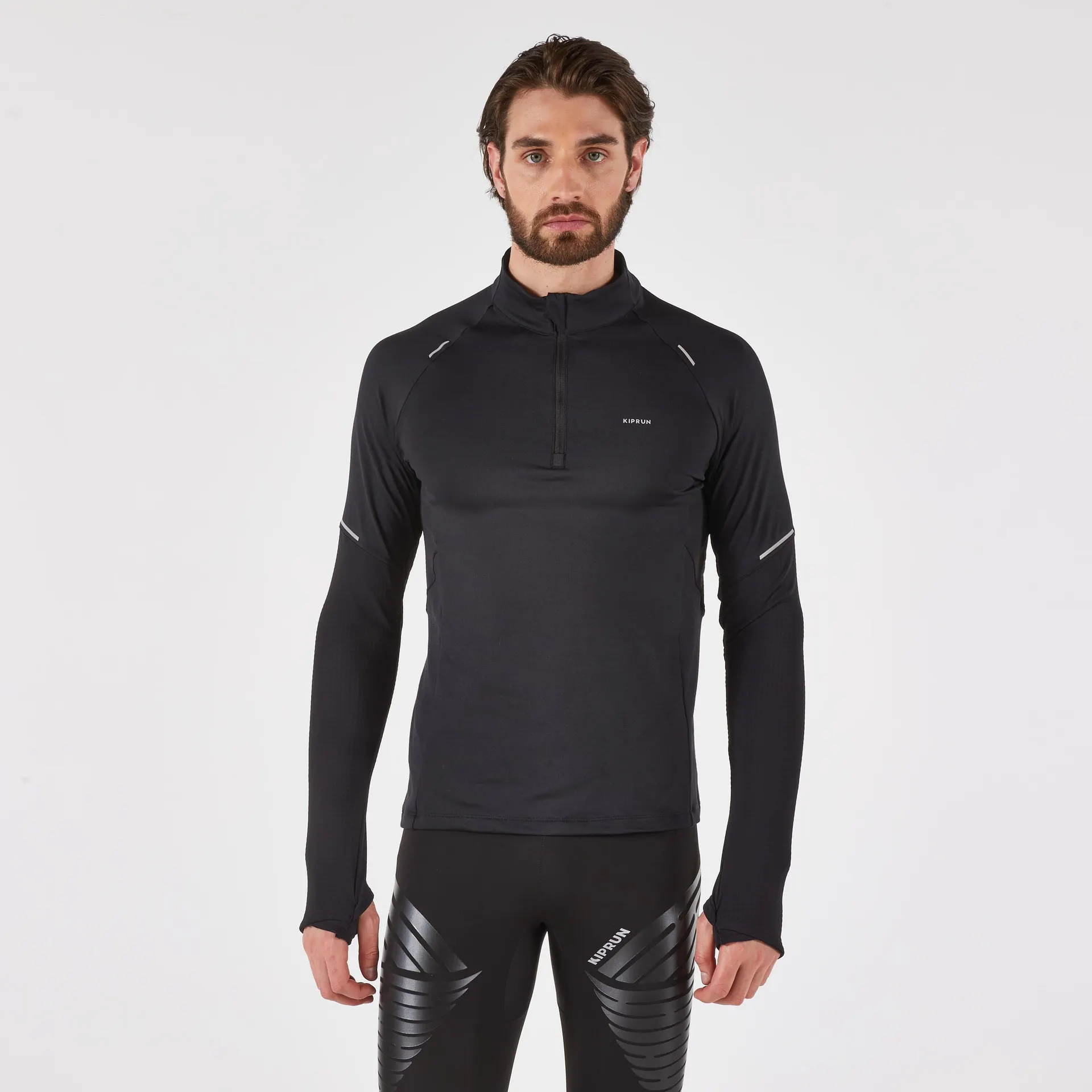 Chandail de course à manches longues chaud avec demi-zip homme, Run 500