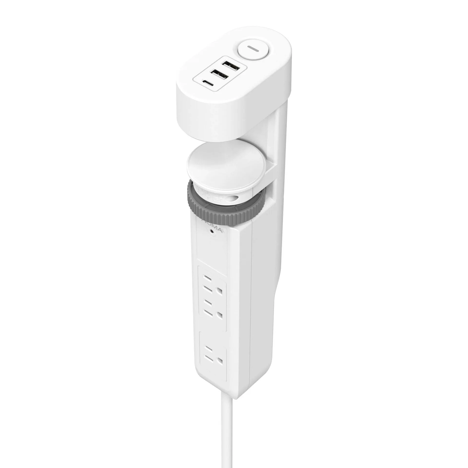 Barre d'alimentation à 2 prises avec 2 ports USB-A et 1 port USB-C avec prise coque NOMA, cordon de 3 pi, blanc