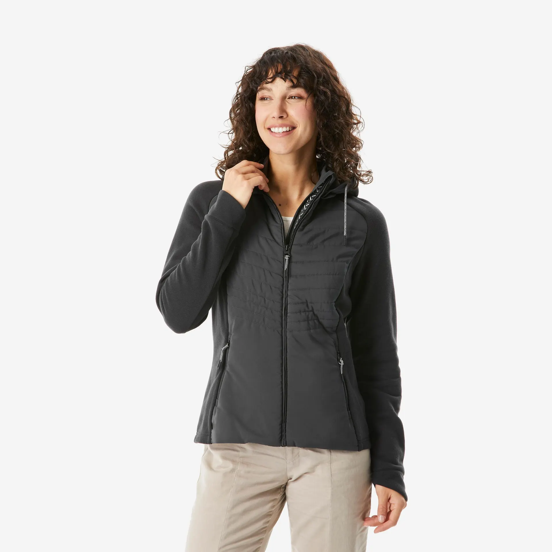 Veste de randonnée en coton ouaté avec capuchon femme, NH 500 Hybrid