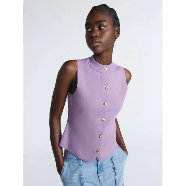 Scoop Women's and Women’s Plus Mockneck Sweater Vest with Gold Tone Buttons, Midweight, Sizes XS-4X