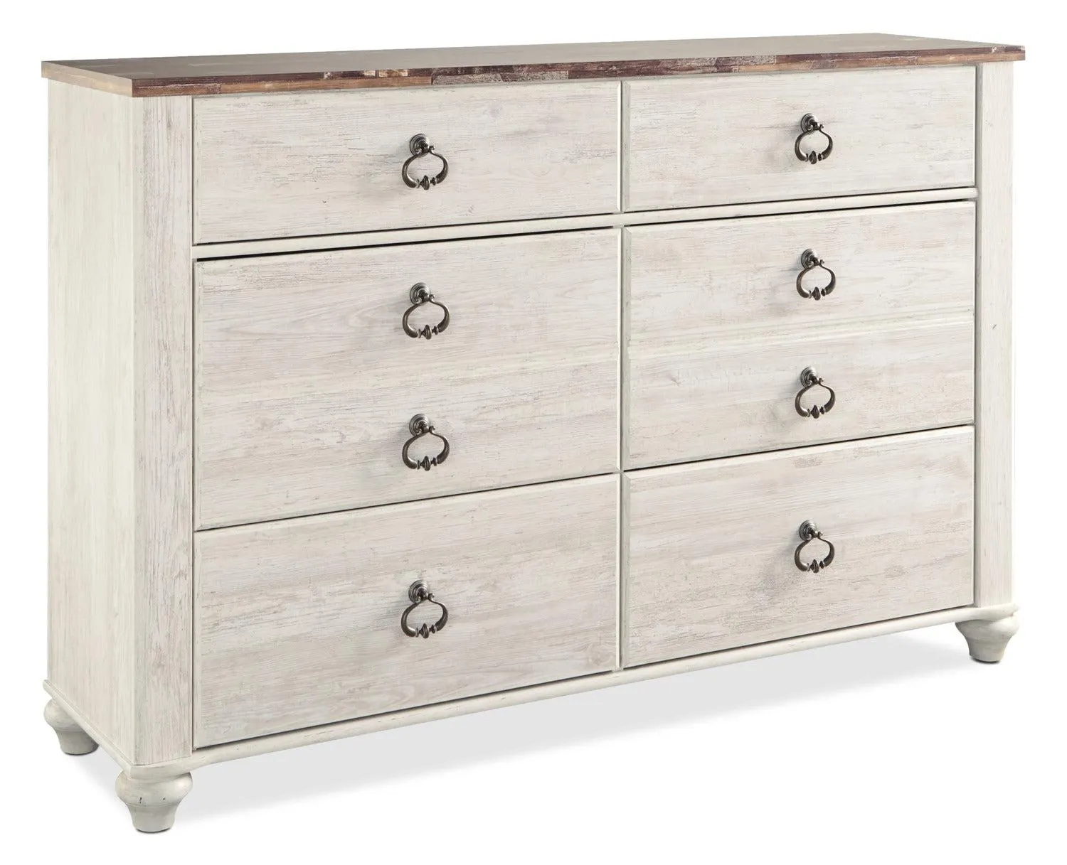 Commode Willowton de 60,9 po (L) x 40,6 po (H) à 6 tiroirs pour la chambre à coucher - blanchie