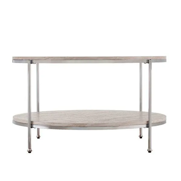Table basse ronde Ashling par Southern Enterprises en composite imitation travertin