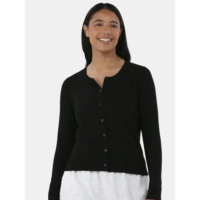 Time and Tru Fine Gauge Cardigan Sweater, Lightweight, Size XS-XXXL