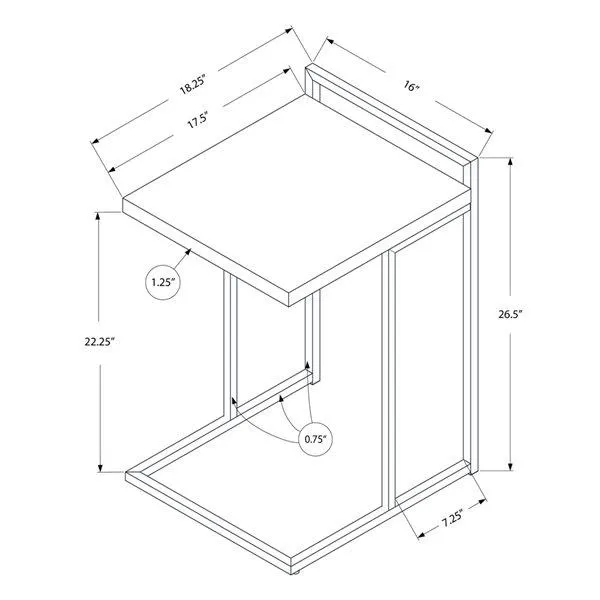 Table d'appoint rectangulaire en forme de C par Monarch Specialties, composite gris clair