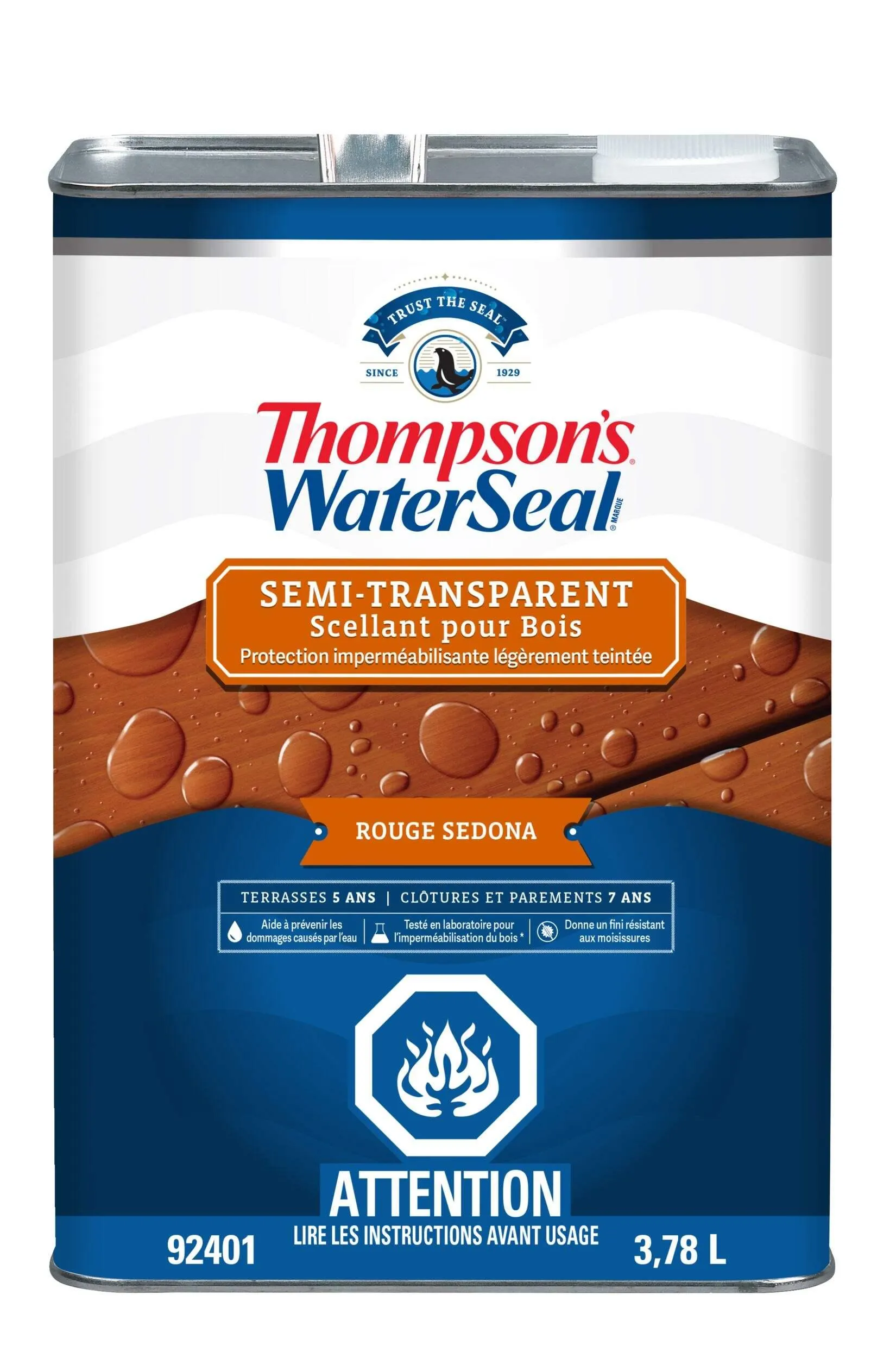 Scellant et imperméabilisant extérieur semi-transparent pour bois Thompson's WaterSeal, rouge Sedona, 3,78 L/1 gallon
