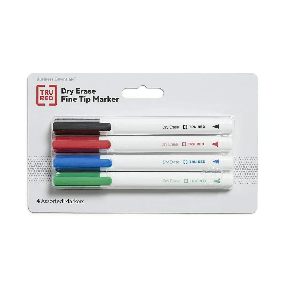 TRU RED - Marqueurs à Effacement Sec - Pointe Fine - Couleurs Variées - Paquet de 4
