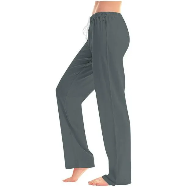 Maplenight Womens Vêtements d'Été pour la Maison Pantalon Long Couleur Unie Taille Élastique avec Cordon de Serrage Pantalon Grand Décontracté 2025 Liquidation