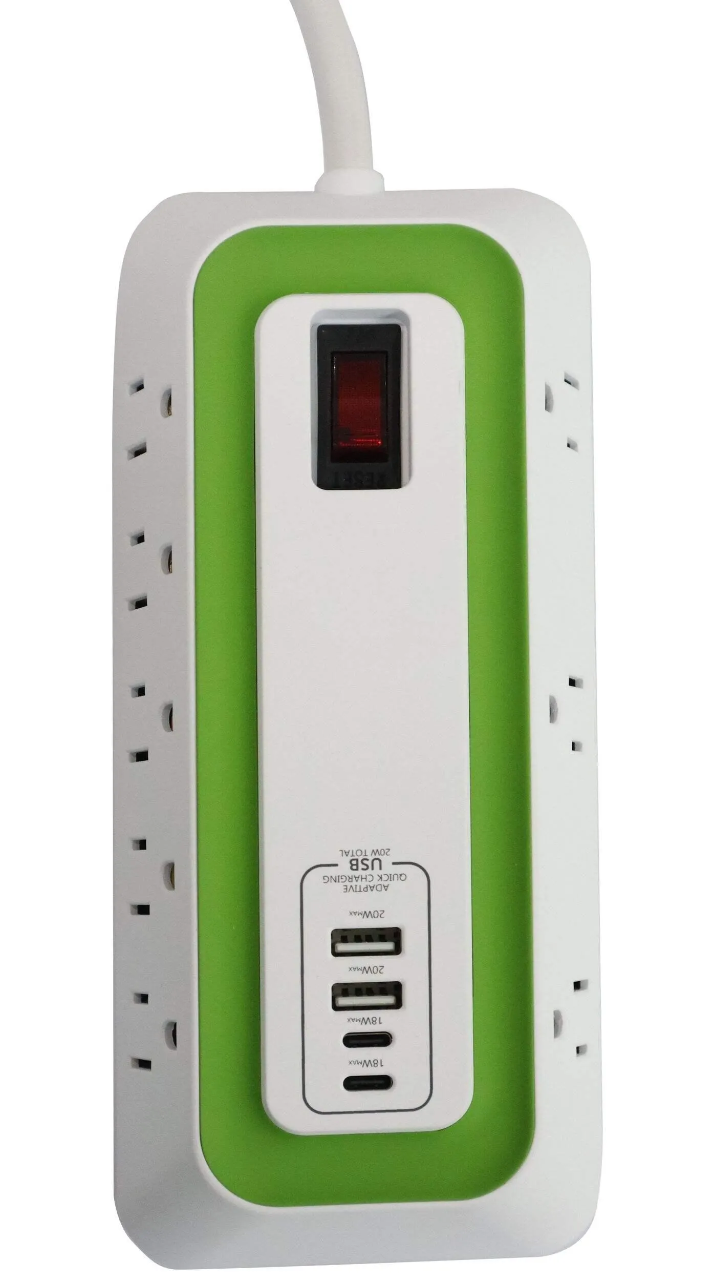 Barre d'alimentation à 8 prises NOMA, 2 ports USB-A et USB-C, cordon de 6 pi, 1000 joules, blanc