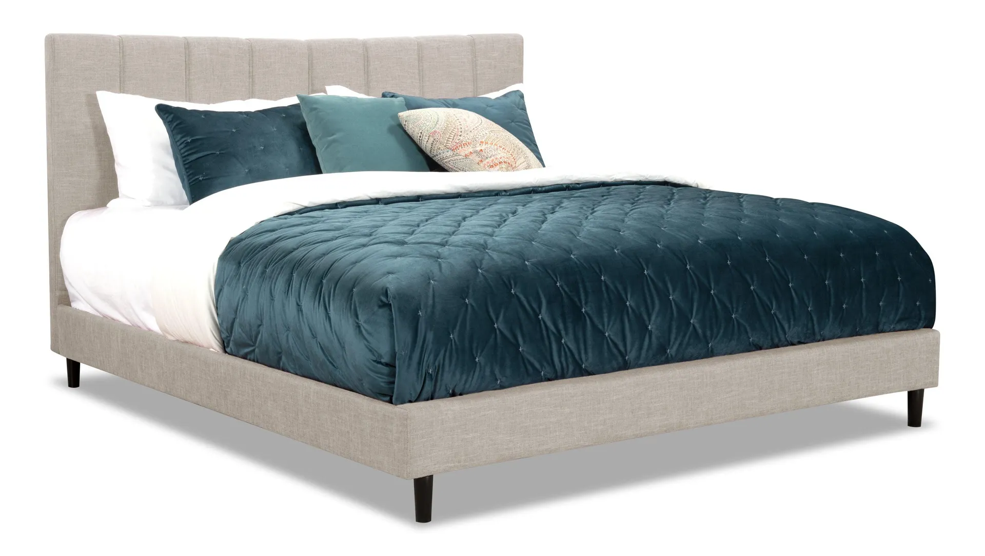 Lit plateforme rembourré Paseo en tissu taupe - format très grand lit