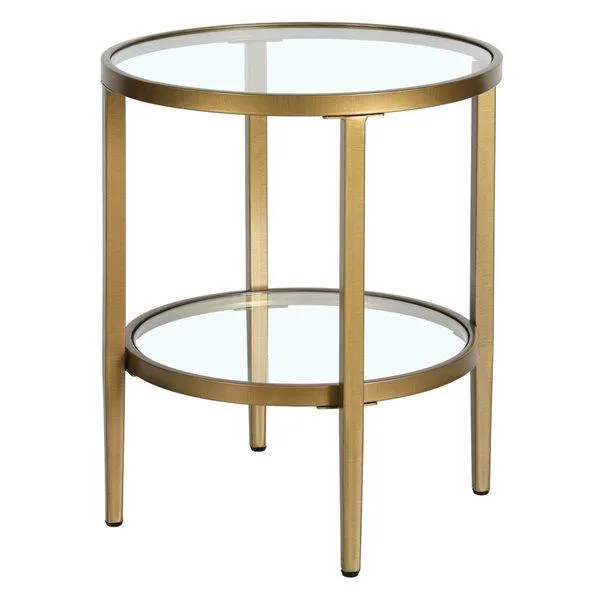 Table d'appoint ronde Hera Hailey Home en laiton et dessus en verre