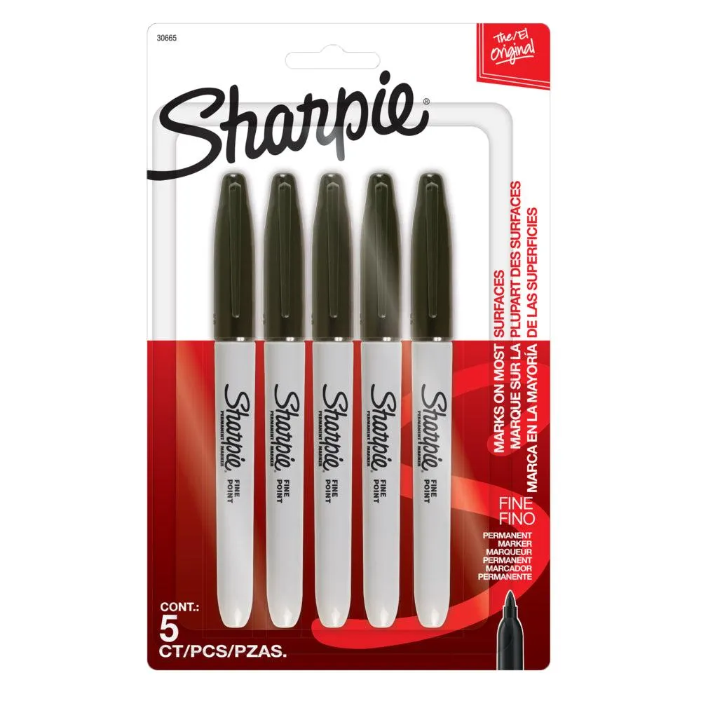 Sharpie - Marqueurs permanents − Pointe fine − Noir − Paquet de 5