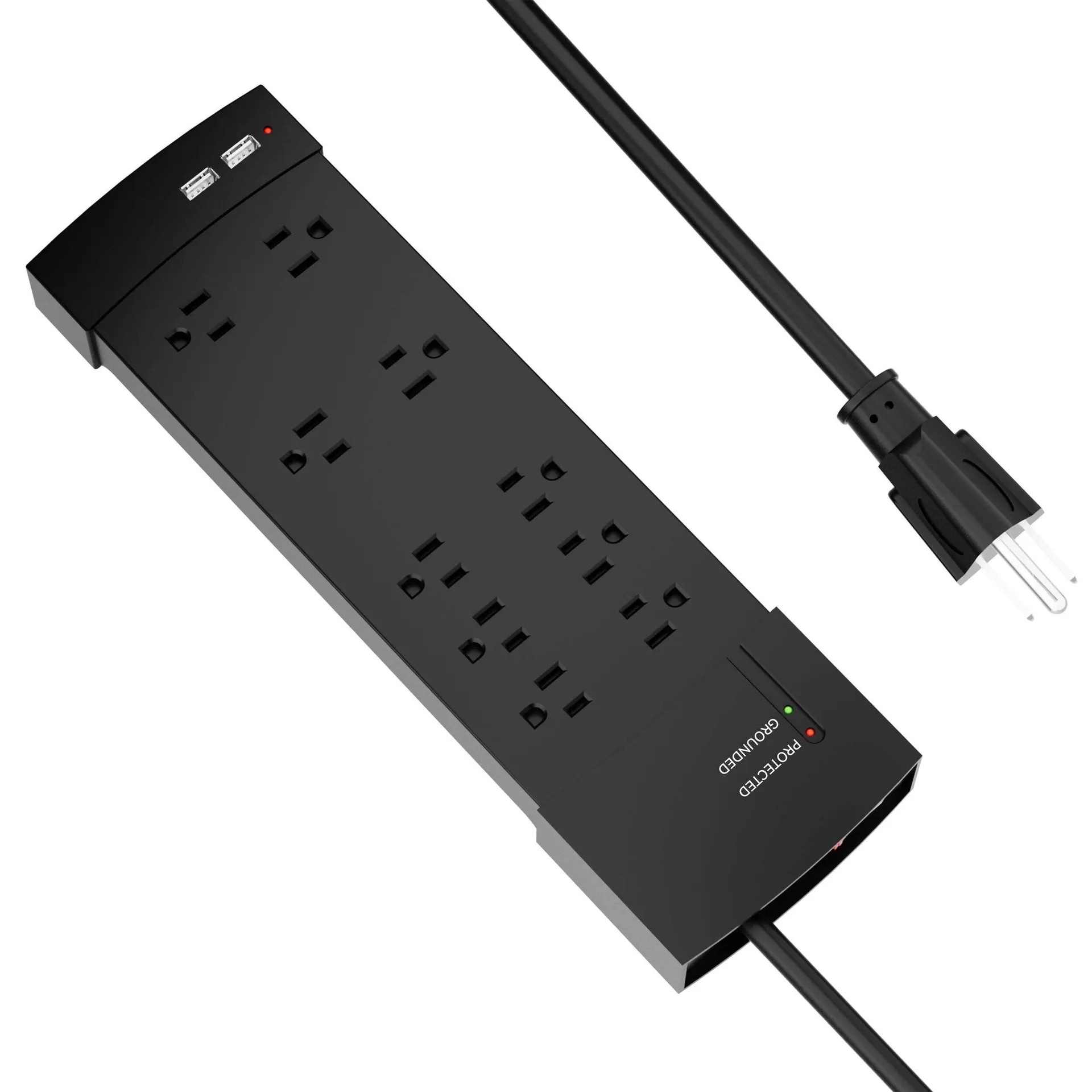 Barre d'alimentation à 10 prises avec limiteur de surtension et 2 ports de chargement USB NOMA, cordon de 4 pi, 4500 joules, noir