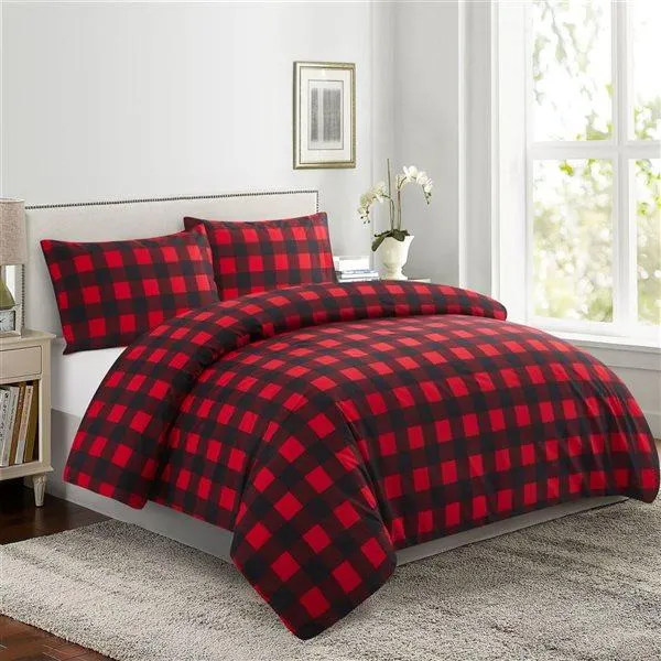 Ensemble de literie pour très grand lit 3 morceaux Marina Decoration rouge et noir carreauté en bambou