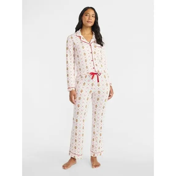 Derek Heart Women's Holiday Notch Collar Top and Pants Pajama Set, 2-Piece, Sizes S-XL