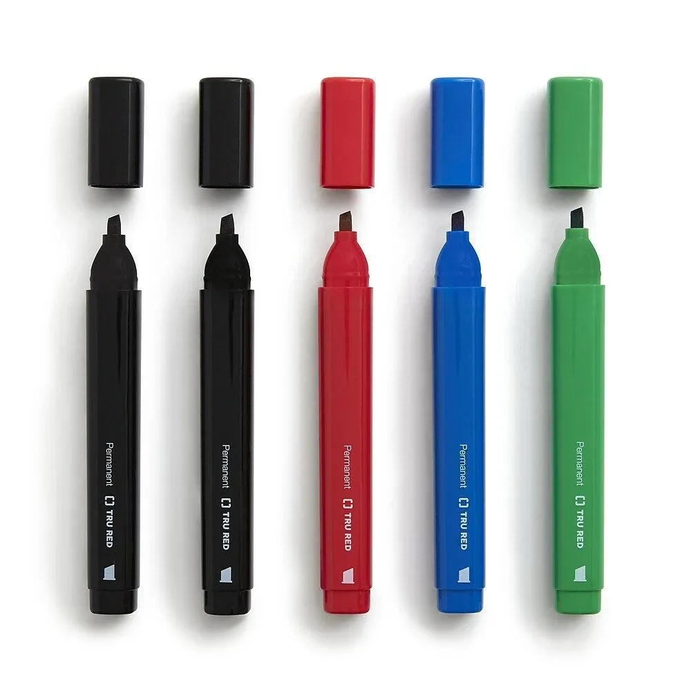 TRU RED - Marqueurs Permanents - Pointe Biseautée - Couleurs Variées - Paquet de 5
