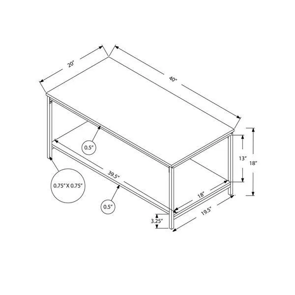 Table basse rectangulaire 20 x 40 po de Monarch Specialties en stratifié blanc et métal argent