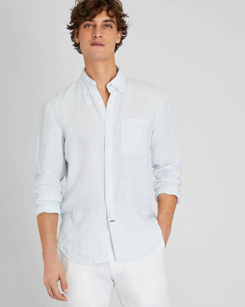 Long-Sleeve Stripe Linen Shirt