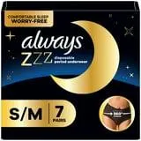 Sous-vêtements jetables pour les règles Always ZZZ de nuit, protection à 360° pour des nuits sans tracas, pour femmes, tailleP/M, 7sous-vêtements 7CT