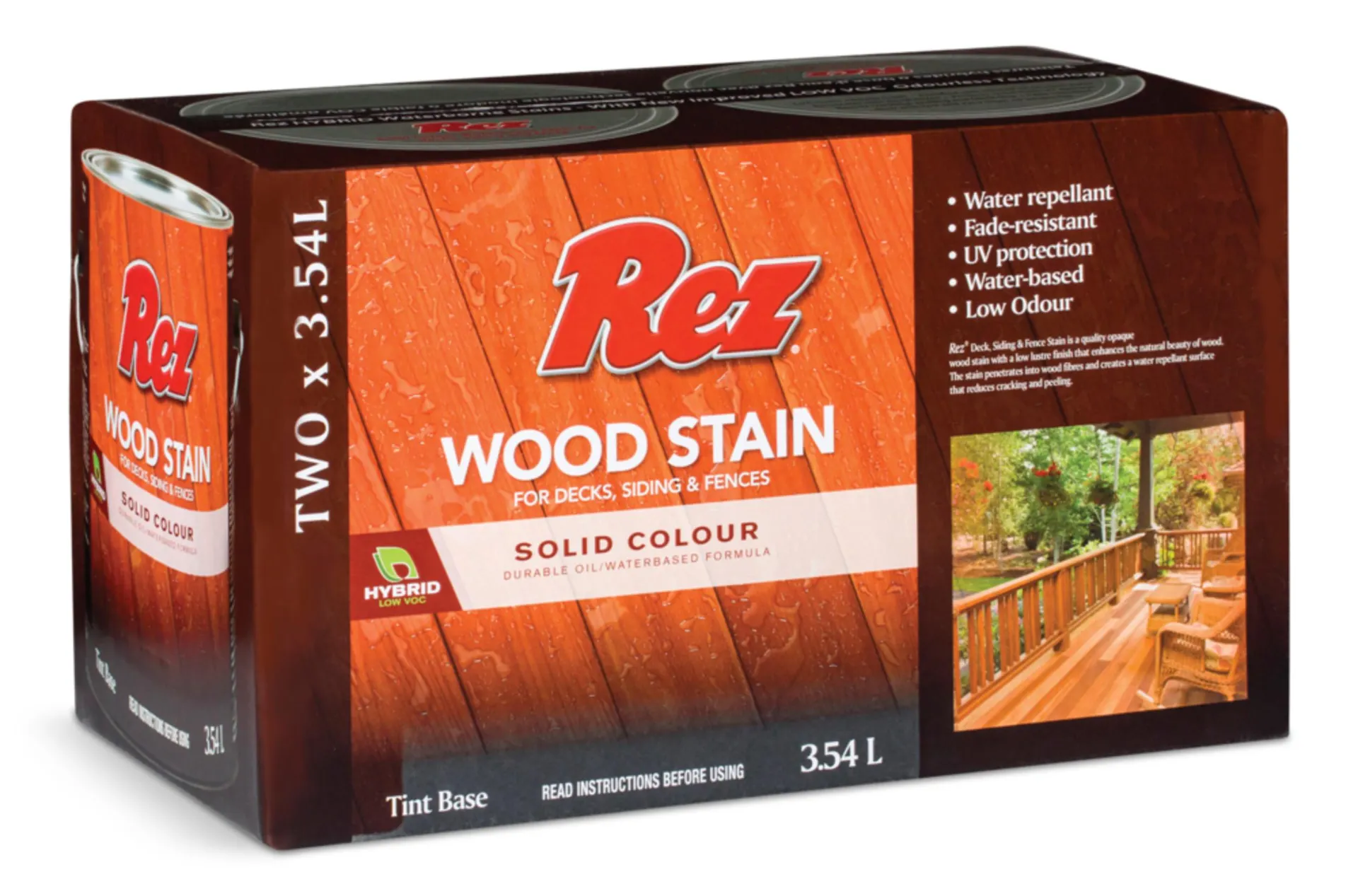 Teinture de bois durable à base d'huile et d'eau pour terrasses, parements et clôtures REZ, base à teinter, 3,45 L/1 gallon, paq. 2