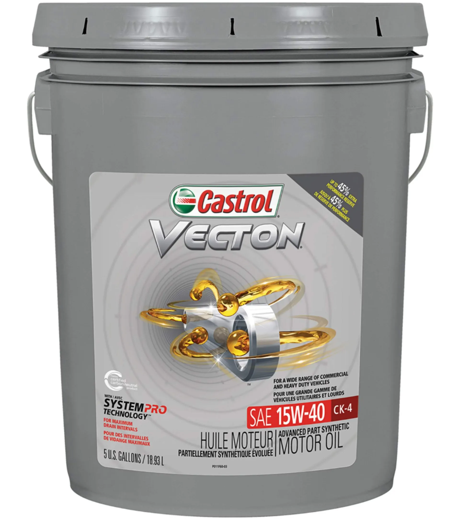 Huile moteur diesel synthétique Castrol Vecton, CK-4 15W40, 18,9 L