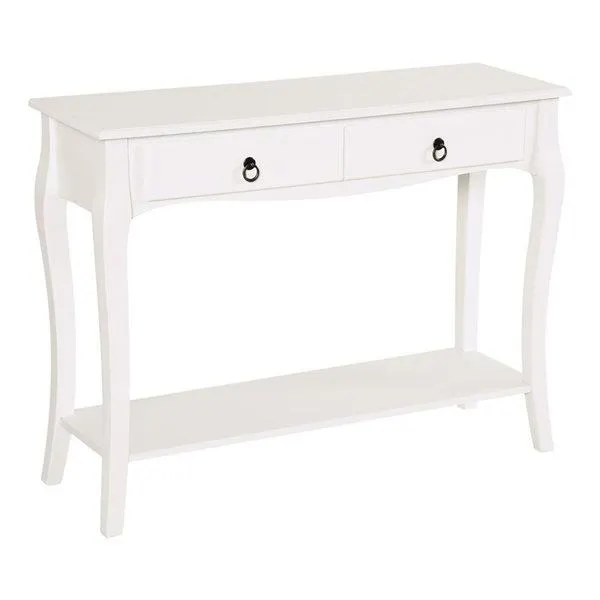 Table console d'entrée moderne en MDF blanc ivoire par HOMCOM 39 po l. avec tiroirs de rangement et tablette inférieure