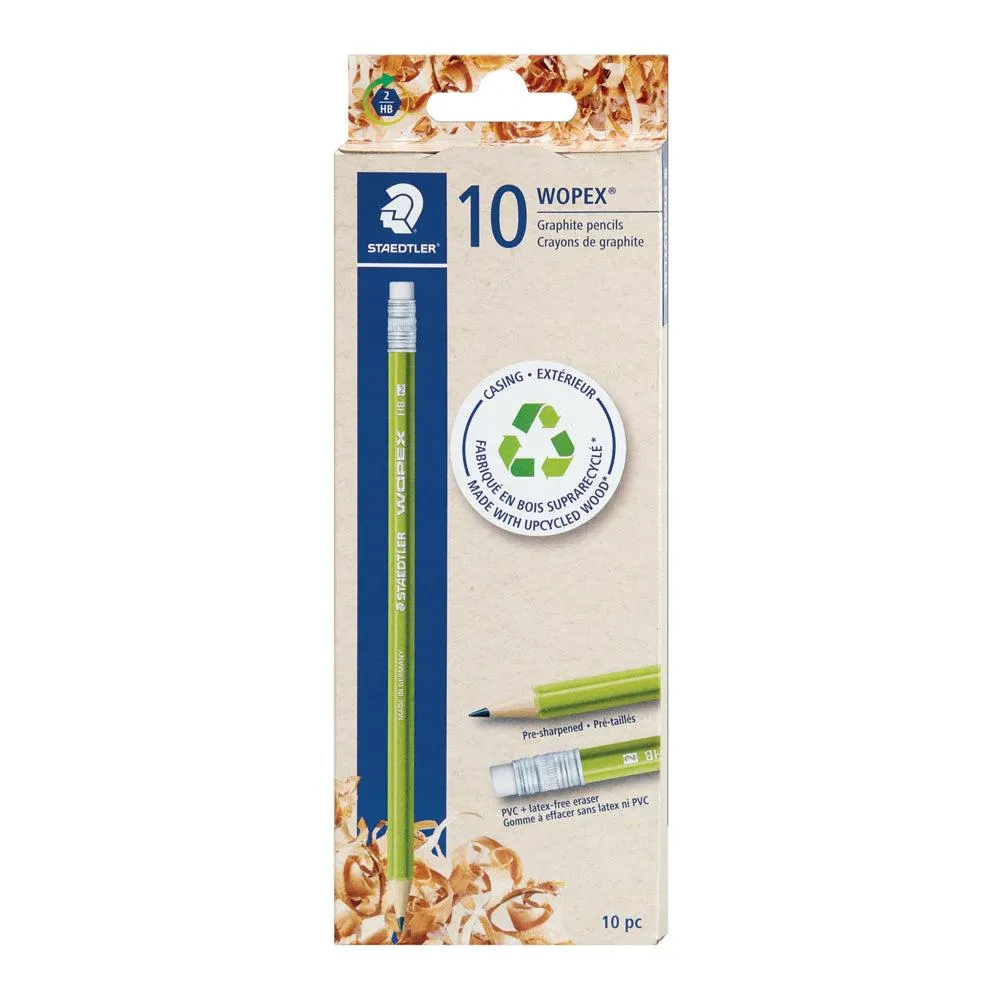Staedtler - Crayons en graphite WOPEX en matériaux recyclés à 100 % - Vert - Paquet de 10