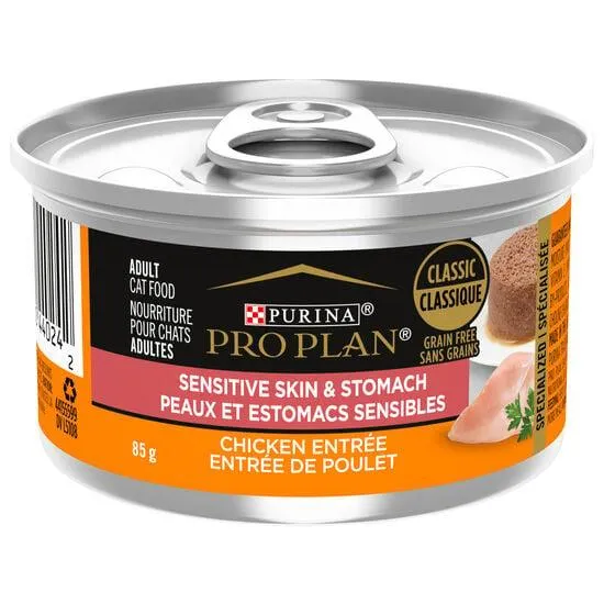 Entrée humide de poulet formule spécialisée peaux et estomacs sensibles pour chats, 85 g