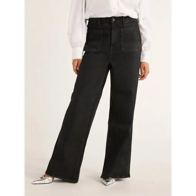 Free Assembly Women's and Women's Plus Patch Pocket Wide Leg Jeans, 32” Inseam, Sizes 0-28W