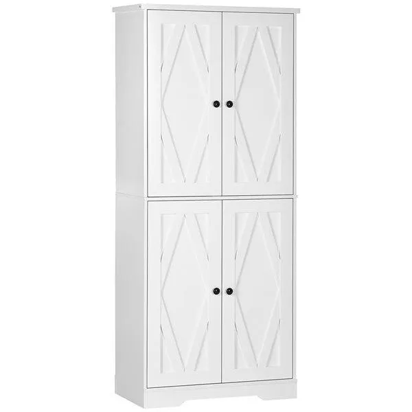 Armoire de rangement 4 portes HOMCOM 30 l. x 15,6 p. x 70,9 po h. style campagnard composite blanc