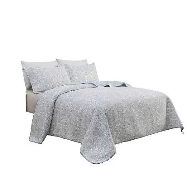 Couvre‑lit brodé en jacquard pour grand lit Marina Decoration motif floral bleu avec taie