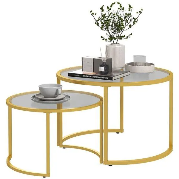 Ensemble de 2 tables basses HOMCOM or/verre