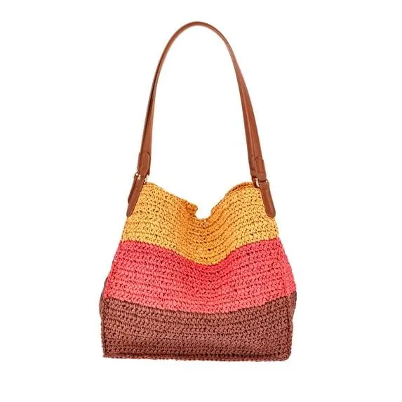 Time and Tru Women's Packable Straw Tote, Ombre