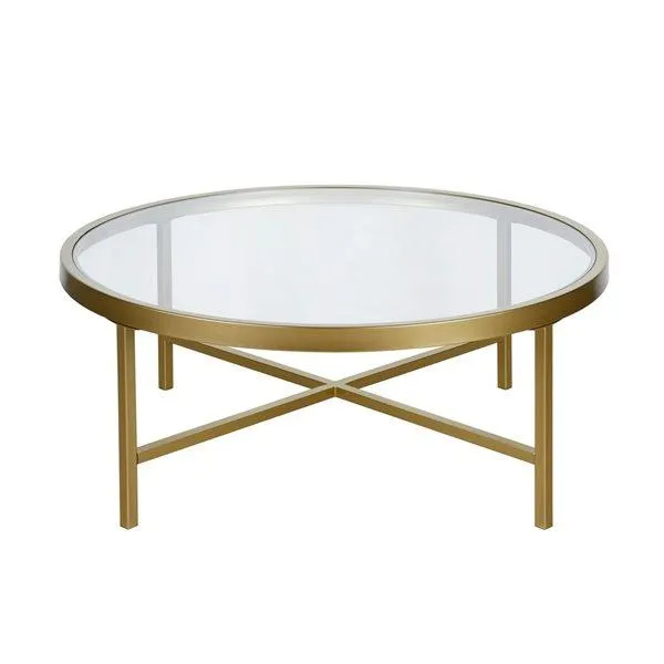 Table basse ronde Xivil de Hailey Home laiton avec surface en verre