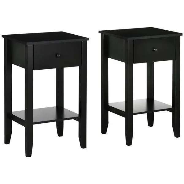 Ensemble de 2 tables d'appoint HOMCOM avec tiroir et étagère inférieure, noir