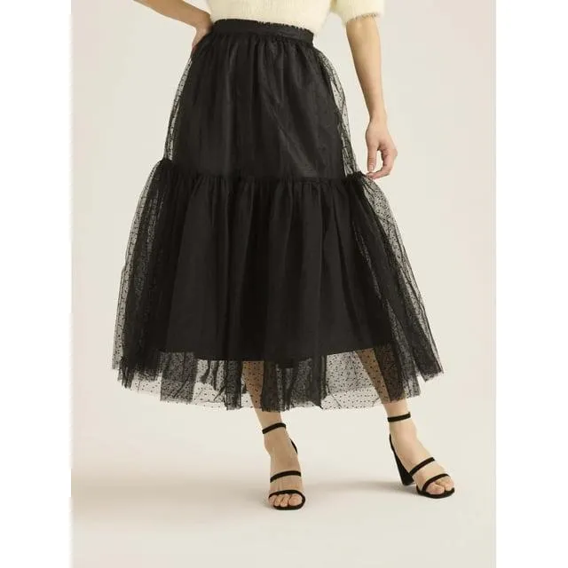 Scoop Women’s and Women's Plus Tulle Dot Midi Skirt, Sizes XS-4X