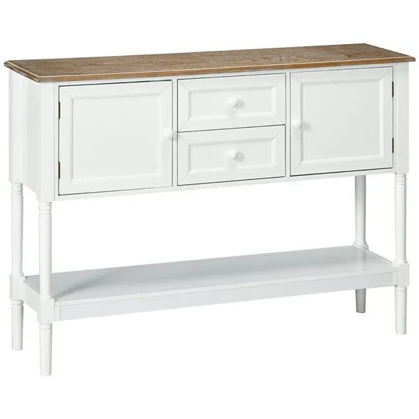 Table console rétro par HOMCOM 45 po l. en MDF blanc/bois naturel avec 2 tiroirs et armoires