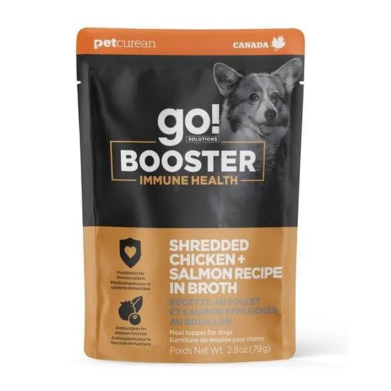 Garniture à la recette au poulet et saumon effilochés au bouillon « Booster Immune Health » pour chiens, 79 g