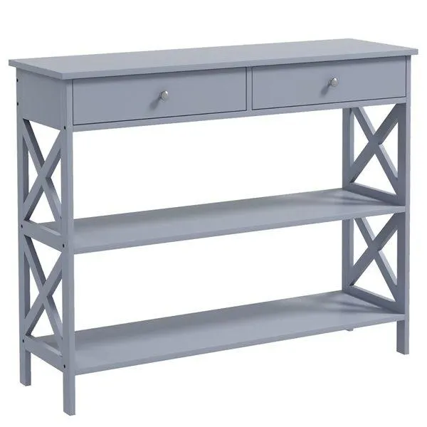 Table console d'entrée à cadre en X en MDF gris par HOMCOM 47 po l. avec étagères et tiroirs de rangement
