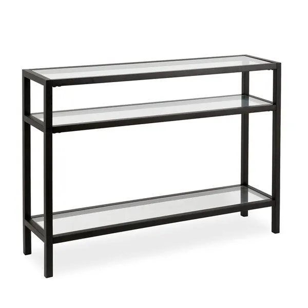 Table console moderne à 3 tablettes Sivil de Hailey Home 42 po l. en métal bronze noirci avec tablettes en verre