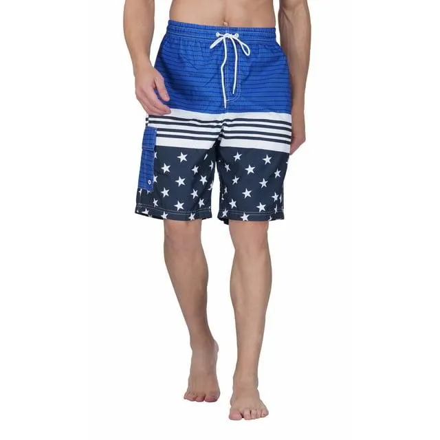 Men's American Flag Quick-Dry Swim Trunks with Cargo Pocket - Board Shorts for Swimming, Surfing & Beach-7109-3-2XL