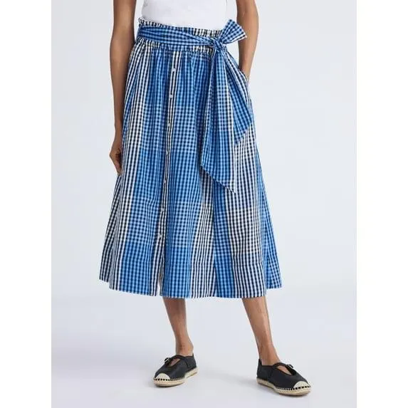 Free Assembly Women's and Women's Plus Cotton Button Front Midi Skirt with Paperbag Waist, Sizes XS-4X