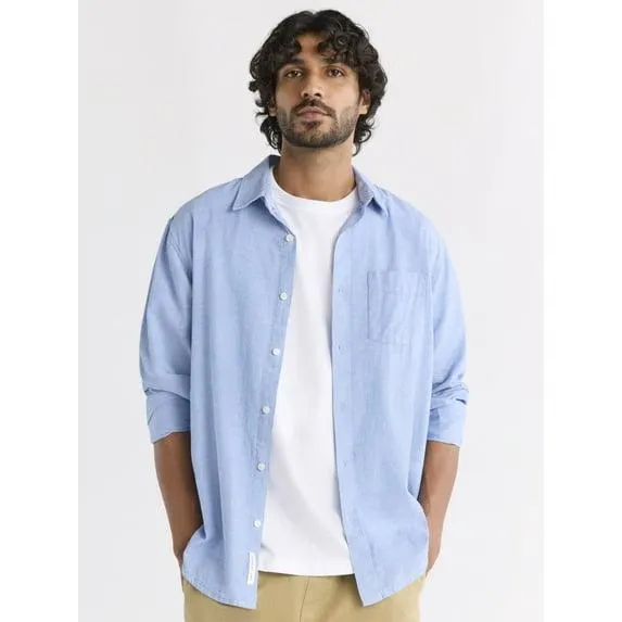 Free Assembly Men's Linen Blend Button Front Shirt with Long Sleeves, Sizes XS-3XL