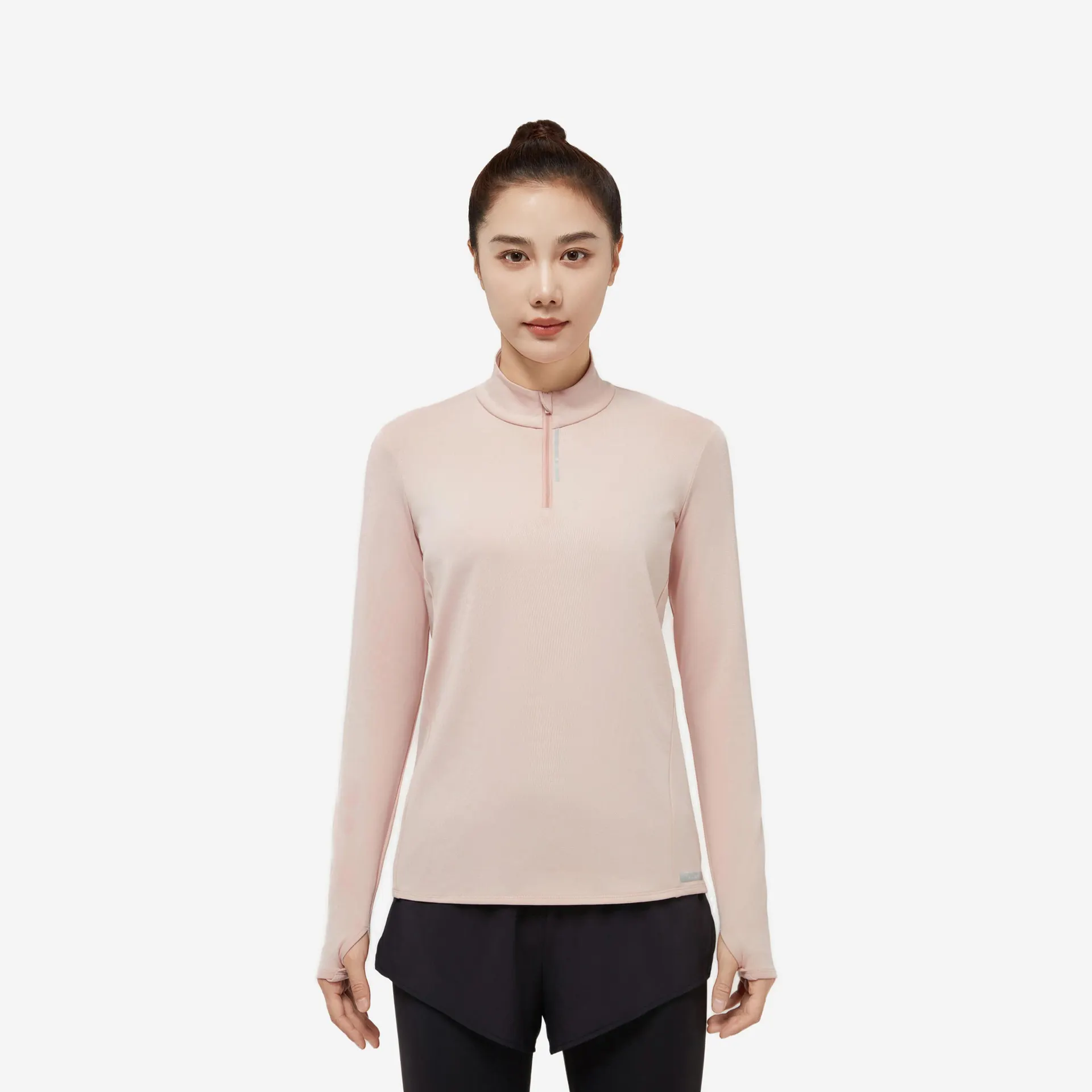 Chandail de course à manches longues chaud avec demi-zip femme, Run 100