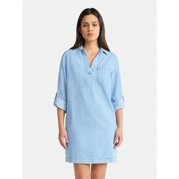 Time and True Women's Denim Shirt Dress, XS-XXXL
