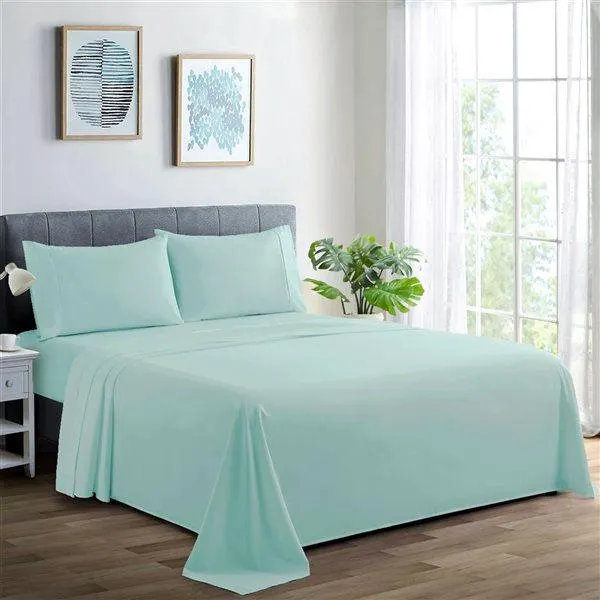 Ensemble de draps 3 pièces pour lit 1 place Marina Decoration coton/polyester 600 fils aqua uni