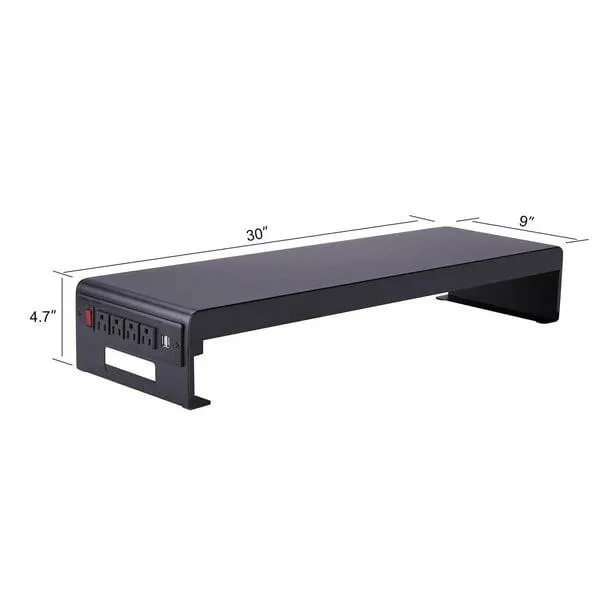 Rocelco Support de moniteur double de qualité supérieure de 30 po avec alimentation secteur et chargement USB 2.0 - Tablette de montage pour ordinateur portable en métal avec rangement pour clavier, s