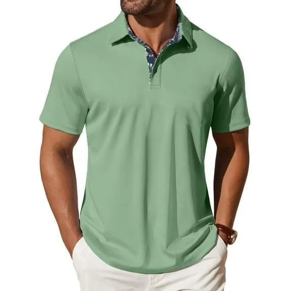 Thrilos Polo Shirts for Men Short Sleeve Dry Fit Shirts Printed Collar Casual Golf Polo Shirts